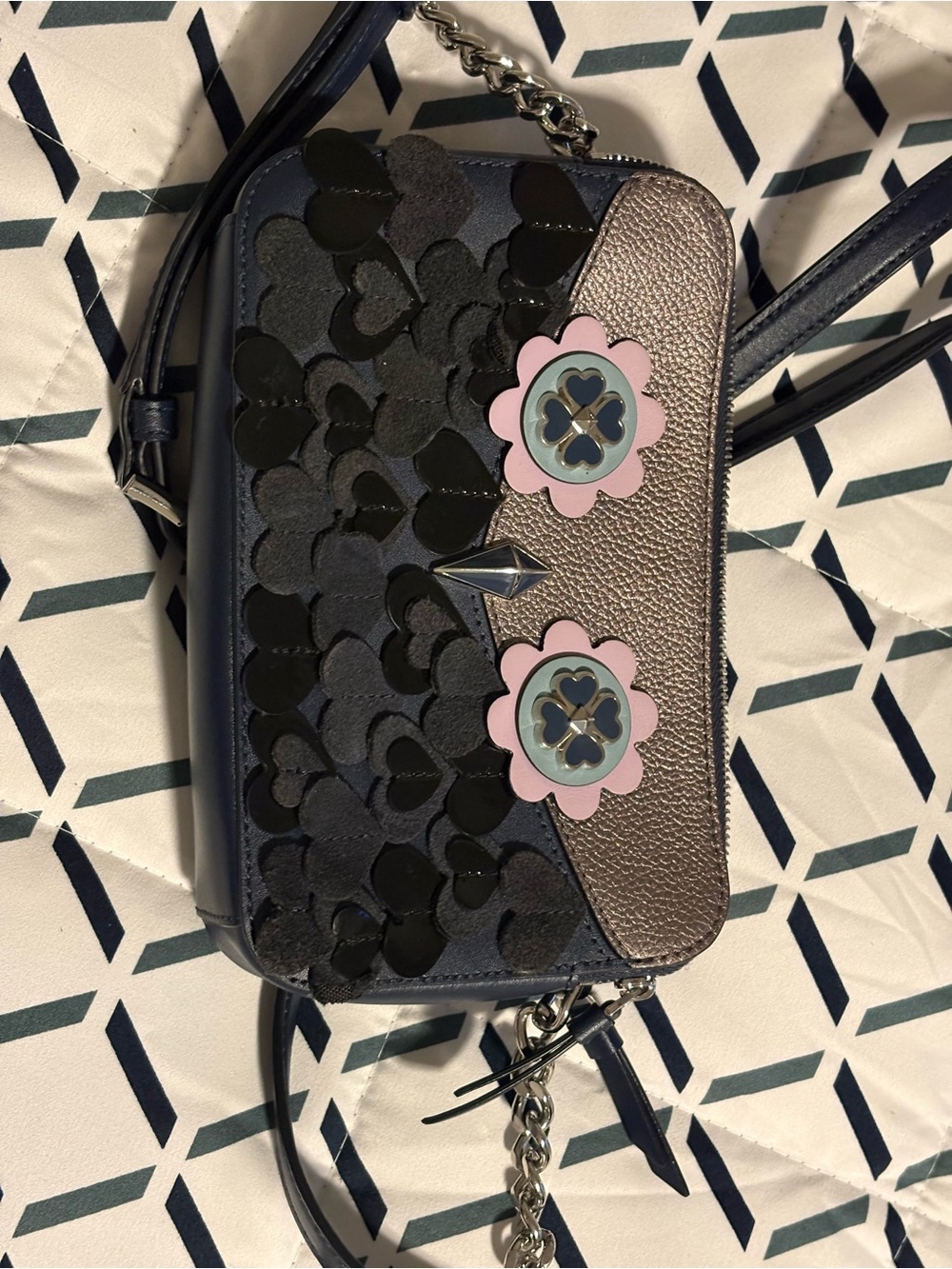 Owl-Inspired Navy and Pink Floral Kate Spade Crossbody Bag